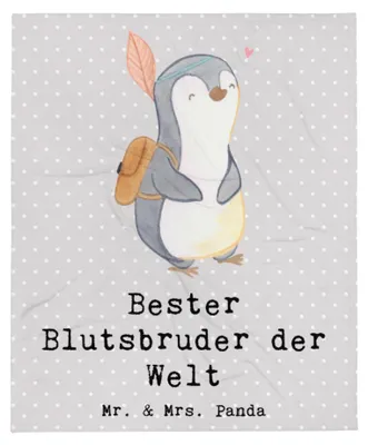 Produktbild von Mr. & Mrs. Panda Tagesdecke Pinguin Bester Blutsbruder der Welt - Grau Pastell - Geschenk, Sido, Bettdecke, Brüder, Geschenkidee, Kuscheldecke, Familie, Plaid, Decke