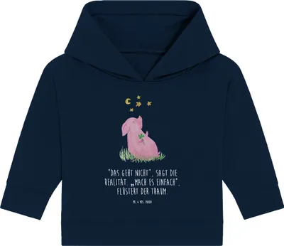 Produktbild von Mr. & Mrs. Panda Organic Baby Hoodie Schwein Glück 24. - 36. Monat - French Navy - Geschenk, Ziele, Träume, Motivation, Lustige Sprüche, Kapuzensweatshirt, Glücksbringer