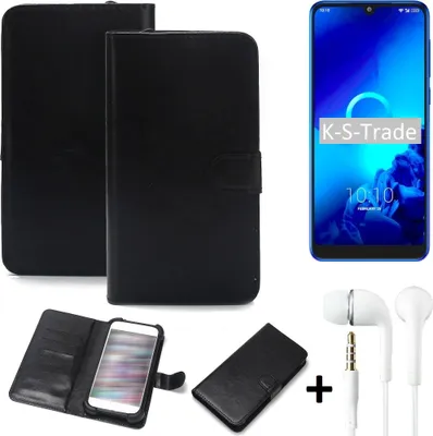 Produktbild von K-S-Trade Wallet Case Handyhülle kompatibel mit Alcatel 3 (2019) Schutzhülle Flip cover Flipstyle Tasche Hülle Flipcover Slim Bumper schwarz + in