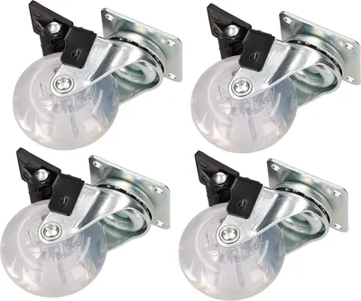 Productafbeelding van KOTARBAU Meubelwielen ? 50 zwenkwielen met remmen OF zonder transparant rubber zwenklager kogellagers sofarollen schuifwielen transportwielen Univ. (4 x ? 50 mm met remmen)