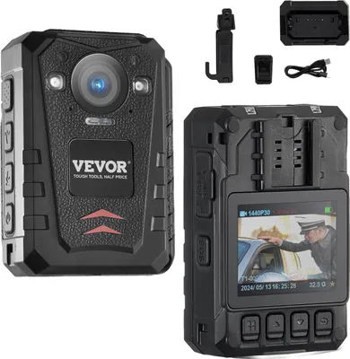 Produktbild von VEVOR 1440P HD policajná telová kamera, 64 GB telová kamera s audio-video záznamom obrazu, vstavaná 3500 mAh batéria, 2,0" LCD displej, infračervené nočné videnie, vodotesná GPS osobná telová kamera pre orgány činné v trestnom konaní