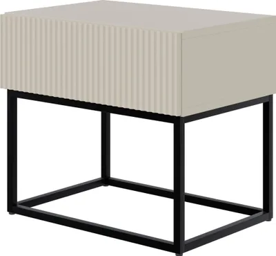 Produktbild von Selsey Veldio - Nachttisch mit Schublade, graubeige mit schwarzem Metallgestell, 50 cm