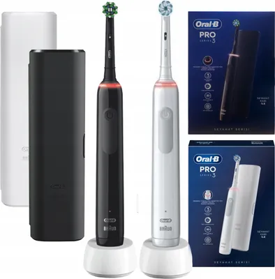 Produktbild von Oral-B | Elektrische Zahnbürsten Set - PRO 3 3500 - Schwarz und Weiß - 3 Reinigungsmodi - 2 Etuis