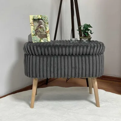 Image de Hanah Home, pouf de haute qualité (anthracite) en mélaminé à 100 %, dimensions 60x46x35 cm, rembourrage en mousse haute densité (18D)