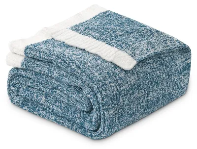 Gerippte Mikrofaserdecke 152 x 203 cm blau flauschig wendbar