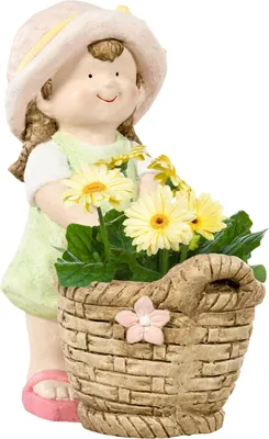 Produktbild von Mädchen Mit Blumentopf Wetterbeständige Gartenfigur, Pflanzentopf-Ornament, Skulptur Für Heimdekoration, Garten, Hof