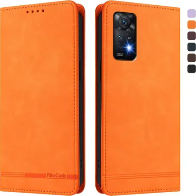 Produktbild von Hülle für Xiaomi Redmi Note 11 Pro 5G/4G/Note 12 Pro 4G, Retro Kunstleder Ständer Klapphülle mit Kartenfächer und Magnetische Orange