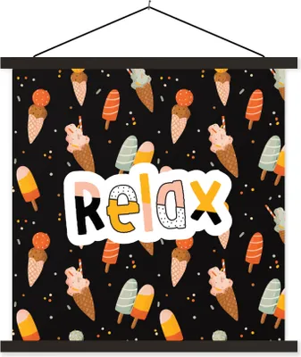 Produktbild von MuchoWow® Textilposter Sommer - Schwarz - Eiscreme 40x40 cm mit schwarzem Rahmen - Fotos