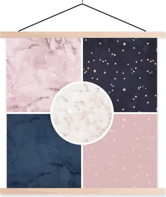 Produktbild von MuchoWow® Textilposter Marmor - Rosa - Blau 120x120 cm mit holzfarbenen Rahmen - Textil-Poster