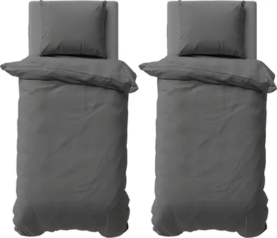 Produktbild von 4 teilige Uni Bettwäsche 135x200 cm Anthrazit Einfarbig Mikrofaser Bettbezug Garnitur Set