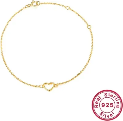 Produktbild von 925 Sterling Silber kleines Armkettchen Armkette mit Herz Anhänger Gold