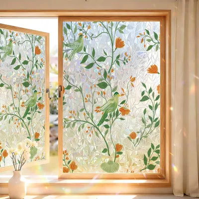 Zdjęcie produktu dla Folia okienna, 2 sztuki, 45 x 120 cm – folia okienna zapewniająca prywatność, przylegająca statycznie – folia dekoracyjna na szyby, imitująca szkło witrażowe – bez kleju – do okien i drzwi - zestaw A