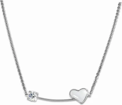 Produktbild von Amello Halskette 50cm Edelstahl Keramik Schmuck Herz silber weiß ESKX40W5
