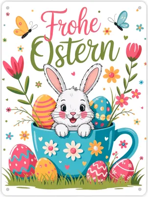 Produktbild von Frohe Ostern Metallschild XL in 21x28 cm mit Hase