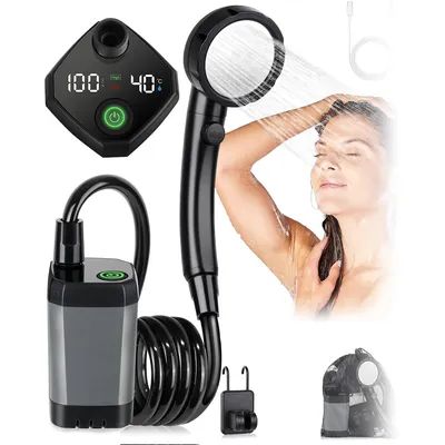 Produktbild von Campingdusche Tragbare,Camping Dusche mit mit Pumpe,Elektrische Außendusche,Campingdusche Outdoor Set für Camping Reisen Garten Wandern Autowaschen
