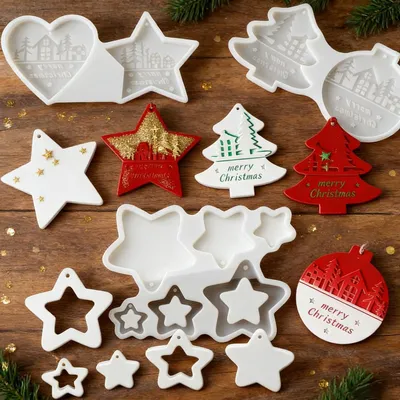 Immagine prodotto di Stampi in silicone a tema natalizio, set da 5 pezzi: ciondoli a forma di stella, mini cuori, stampi per la creazione di oggetti fai-da-te