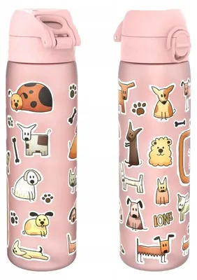 Produktbild von ION8 RECYCLON Wasserflasche 500 ml für die Schule, rosa, mit Hunden (DOGS) 0,5