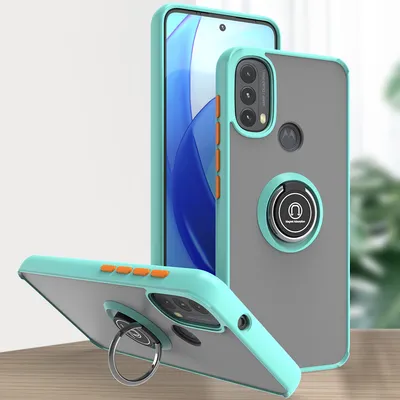 Produktbild von Moto E20 / E40 Hülle, Ring Halter Ständer Matte Transluzent TPU Rahmen Stoßfest Schutzhülle für Motorola Moto E20 / E40 Hellblau