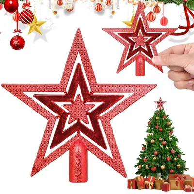 Immagine prodotto di Punta per albero di Natale a forma di stella, rossa, 20 cm, con glitter