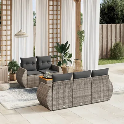 Produktbild von Design 6-tlg. Garten-Sofagarnitur mit Kissen Grau Poly Rattan, Gartenmöbel-Sets 2024 Neu