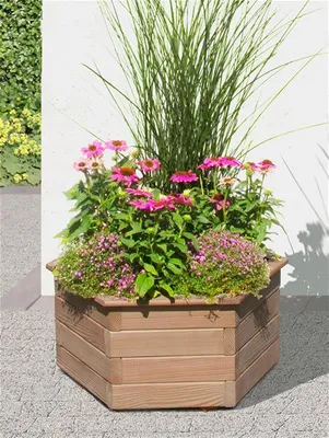 Produktbild von Blumenkübel / Pflanzkasten 6-eckig Holz Lärche Ø60x35cm