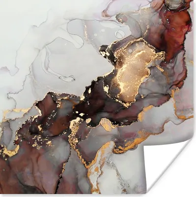 Produktbild von MuchoWow® Poster Rot - Marmor - Gold 100x100 cm - Babyzimmer