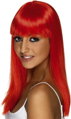 Produktbild von Straight Cut Perücke mit Pony neon-rot
