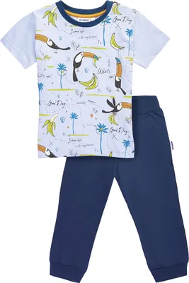 Produktbild von Jungen-Schlafanzüge kurze Ärmel, lange Hose Hawaii  - Blau/Navy - 98