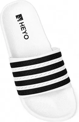 Produktbild von HEYO Badeschuhe für Damen Herren leichte Eva Badelatschen Hausschuhe Gestreifte Pantoletten für Schwimmbad Strand Weiß-Schwarz 37