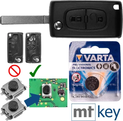 Produktbild von Reparatur Satz Autoschlüssel Funk Fernbedienung Austausch Gehäuse mit 2 Tasten + VA2 Rohling + Mikrotaster + Batterie für Peugeot 407 Partner Citroen C2 C3 Picasso Berlingo