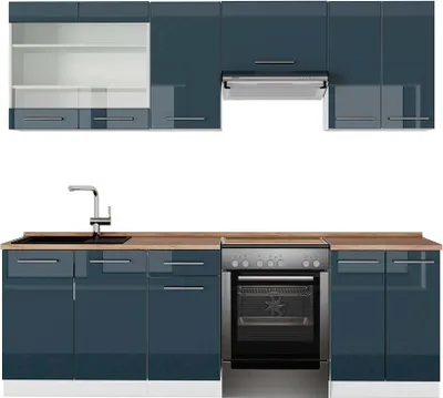 Obrázek produktu pro Kuchyňský kout Vicco Fame-Line Tmavě modrá vysoký lesk/bílá 240 cm , PD Dub, Model 49028