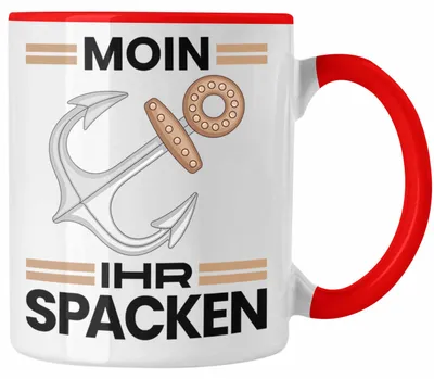 Produktbild von Möwe Anker Tasse Moin Ihr Spacken Norddeutschland Plattdeutsch Geschenkidee für Kapitän (Rot)