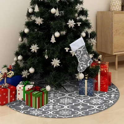 Image de Maison Exclusive - Jupe de sapin de Noël de luxe avec chaussette Gris 122 cm Tissu
