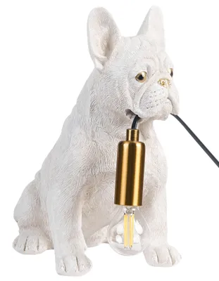 Zdjęcie produktu dla BELIANI Lampa stołowa biała żywica syntetyczna z motywem zwierzęcym lampka nocna w kształcie buldoga do czytania do salonu i sypialni w stylu glam