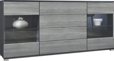Produktbild von Vladon Sideboard Bari V2, Kommode mit 2 großen Türen und 4 Schubladen, Anthrazit matt/Avola-Anthrazit (166,5 x 75,5 x 35)
