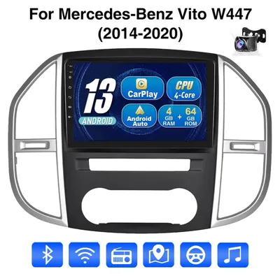 Produktbild von 10 Zoll Autoradio Android 13 mit Apple Carplay Android Auto GPS Navigation Touchscreen Bluetooth WLAN Freisprechanlage 4GB RAM 64GB für Mercedes Vito W447