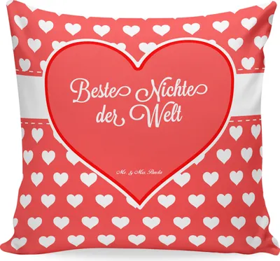 Produktbild von Mr. & Mrs. Panda kuschelkissen 40x40 Nichte - Geschenk, Patenkind, Sofa Kissen, Dekokissen, Herz Liebe Verliebt Dankeschön Geburtstag Bester Beste Bedanken, Patentante