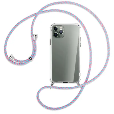 Produktbild von Handykette Backcover-Schutzhülle mit Band (Metall silberfarben) für Apple iPhone 11 Pro - pink/mint