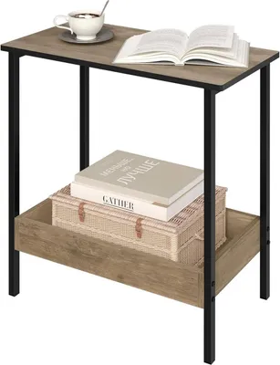 Image de Table d'appoint avec 2 étagères, aspect métal et bois | Aspect bois gris | 50x25x55 cm