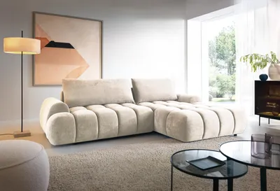Produktbild von Ecksofa 280 cm Valerio mit Bettkasten und Schlaffunktion - Rechts, Ecksofa L-Form, Schaumstoff (Creme - Gobi 1)