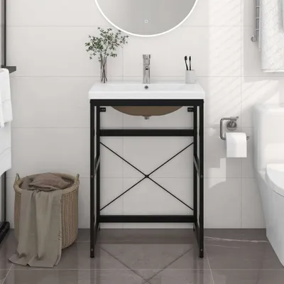 Produktbild von The Living Store Badezimmer-Waschtischgestell mit Waschbecken Schwarz Eisen