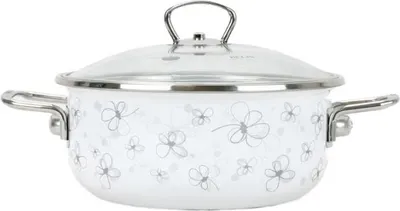 Produktbild von BELIS Emaillierter Topf mit Glasdeckel PREMIUM weiß 16 cm/1,25 l