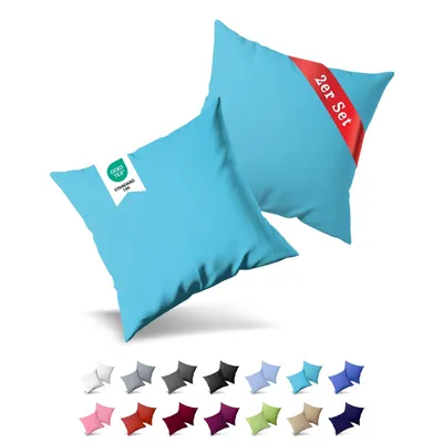 Produktbild von 2er Pack Kissenbezug Kissenhülle 50x50 cm Renforcé Uni Baumwolle mit Reißverschluss Türkis