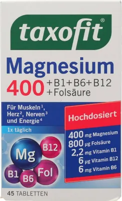 Obrázok produktu pre taxofit Horčík 400 + B1 + B6 + B12 + kyselina listová, 45 tabliet