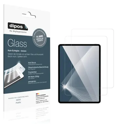 Produktbild von 2x Schutzfolie für iQOO Pad5c - Anti-Shock 9H Folie dipos Glass Kunststoffglas