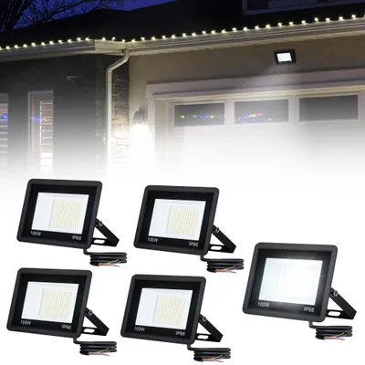 Obrázok produktu pre LZQ LED reflektor, 5 x 100W, vonkajšie použitie, 7000 lm, stupeň krytia IP66 (vodotesný), teplá biela farba (3000K), vhodný pre záhradu, terasu, dvor