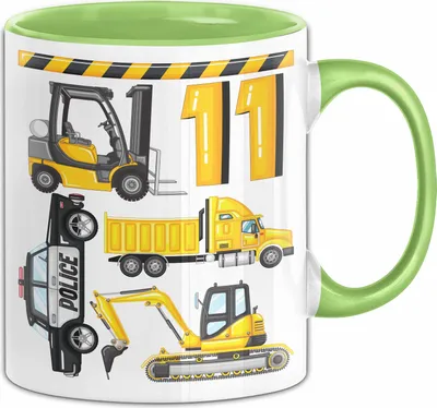 Produktbild von 11. Geburtstag Geschenk Tasse Becher Jungen Jungs Baustelle Polizei Geburtstagsgeschenk 11 (Grün)