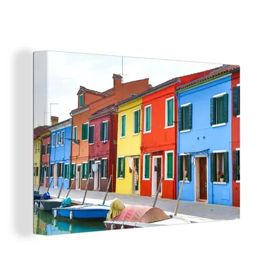 Produktbild von OneMillionCanvasses® - Leinwandbilder - 150x100 cm, Bunte Häuser am Wasser auf der Insel Burano in Italien, Wandbilder Kunstdruck Wanddekoration