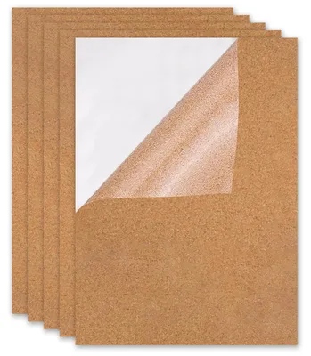Productafbeelding van Zelfklevende kurkplaten, 5 stuks, rechthoekig, 1 mm dik, 21 x 30 cm
