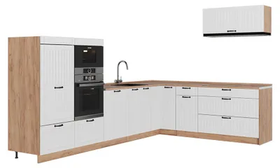 Produktbild von Eckküche Vicco Fame-Line Weiß Landhaus/Goldkraft Eiche 327 x 227 cm, AP Eiche, Model 64409